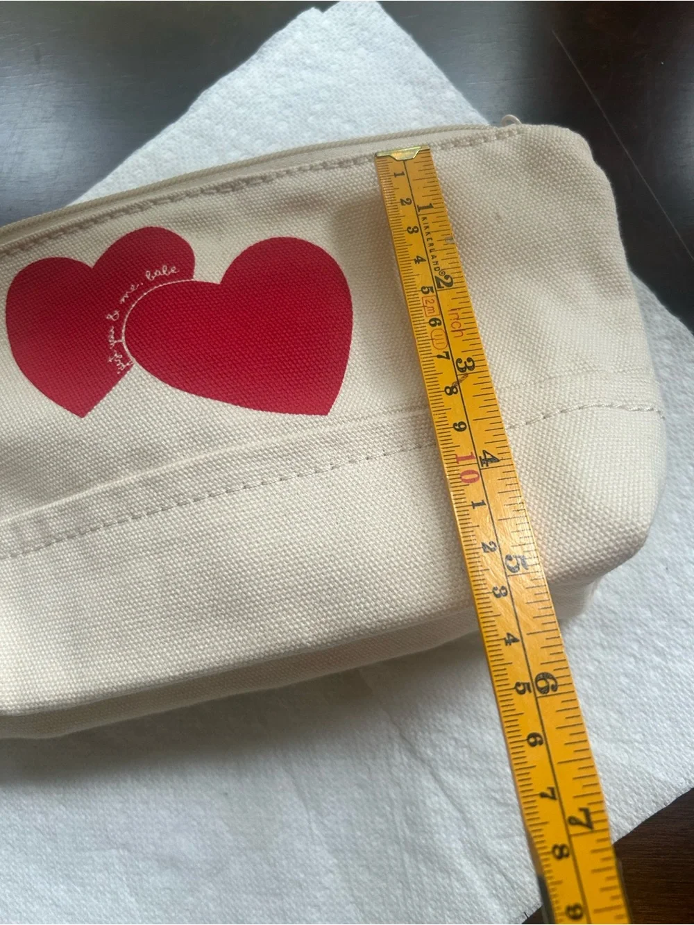 Lands End  Zippered Canvas Cosmetic Pouch with Red Heart Motif